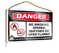 Desk Accessory Decor Wood Sign Plaque/Lacquered Finish & Apartment Decor Aesthetic - Forbidden | Kitchen Decor For Counter, Danger No Smoking, Sparks, Matches Or Open Flames