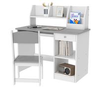 ZONEKIZ Kids Desk and Chair Set with Storage for 5-8 Years, Grey