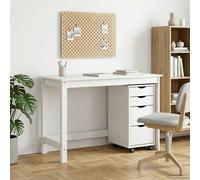 Desk and Rolling Cabinet Set 112x50x75cm White Solid Pine 4-Drawer Mobile Small
