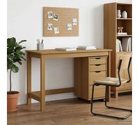 Desk and Rolling Cabinet Set Honey Brown Solid Pine 112x50x75cm Mobile Storage.