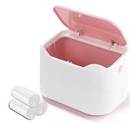 Desk bin trash can with lid, Mini Portable Table Waste bin Desktop Dustbin for Home Living Room Kitchen Bathroom Office Car Indoor Small trash can (pink and white)