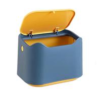 Desk bin trash can with lid, Mini Portable Table Waste bin Desktop Dustbin for Home Living Room Kitchen Bathroom Office Car Indoor Small trash can (Blue & Yellow) (Blue & Yellow)
