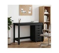 Desk Black 112x50x75cm Solid Pine 6-Drawer Rolling Cabinet Minimal Modern Homes