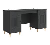 Desk Black 142.5x50x75cm Engineered Wood Modern Storage Shelves & Swing Doors UK