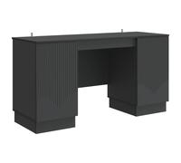 Desk Black Engineered Wood 142.5x50x75cm Storage Shelves Doors Modern HomeOffice