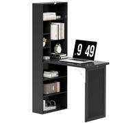 Desk Black MDF & Pine Wood Convertible Fold-Out Desk 153x98x51cm with Shelf Incl