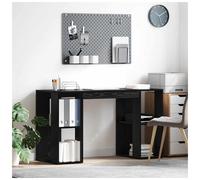 Desk Black Oak 130x50.5x75cm Engineered Wood 2-Shelf Modern Home Office Compact