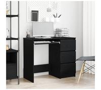 Desk Black Oak 90x45x76cm Engineered Wood 3-Drawer Compact Home Office Study UK