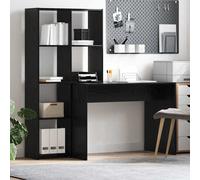 Desk Black Oak Engineered Wood 138.5x55x143cm 4-Shelf Modern Home Office Storage
