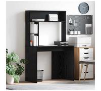 Desk Black Oak Engineered Wood 91x50x149cm Compact Storage with 2 Shelves Matte