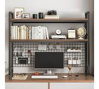 Desk Bookshelf, 3-Tier Multipurpose Storage Rack with Mesh Panel and Adjustable Foot Pads for Home Office and Living Room Organization