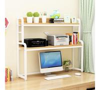 Desk Bookshelf Organizer Rack - 2-Tier Wrought Iron Desktop Storage Shelf for Computer, Printer Stand, Table Display Stand