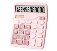 Desk Calculator, 12 Digits Standard Basic Calculator Solar Dual-Power Desktop Calculators with Large LCD Display for Home School Office - Pink
