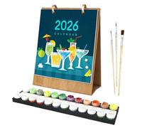 Desk Calendar 2026, 18X23CM Calendar Paint by Numbers for Adults, Stand Calendars Adult Paint by Numbers Kits with 3 Brushes & 24 Colours, Spiral Bound Digital Wall Calendars Planner, for Home Decor