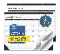 Desk Calendar 2026-2 PACK,January 2026 to June 2027,Desk calendar 2026-2027 Large 22x17, Calendar 2026 with PVC Cover,Round Holes& NOTES List (Black),18 Months 2026 Desk Calender.