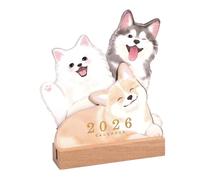 Desk Calendar - 2026 Meow Calendar | Academic Timetable Pad on the Theme with Wooden Base, Cartoon Cat and Dog Ornament for Kids, Work, Class, School, Daily Life, Puppy Kitten Desi