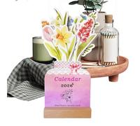 Desk Calendar 2026 | Mini Table Calendar Floral Flowers with Wood Base | Decorative Organiser Planner | for Office School Home Study