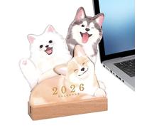 Desk Calendar, 2026 Monthly Calendar with Puppies and Kittens Design, Weekly Overview with Wooden Frame for Office, Family, Lessons, Organisation, Appointments, Classroom