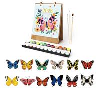 Desk Calendar 2026, Painting by Numbers Butterfly Calendar Desk Calendar, DIY Desk Calendar 2026 for Standing, with Brush Acrylic Paint and Base for Gifts and Home Decoration 03