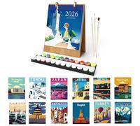 Desk Calendar 2026, Painting by Numbers Landscape Calendar, DIY Desk Calendar 2026 for Standing, with Brush Acrylic Paint and Base for Gifts and Home Decoration 06