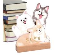 Desk Calendar - 2026 Pet Theme Offices Calendar | Wooden Base Pad with Puppy Kitten Design Organization Planner for Daily Date Work Home Family Kids Classroom Teacher Offices