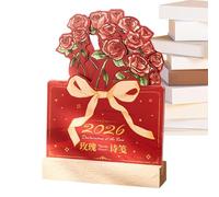 Desk Calendar 2026 - Retro Monthly Planner with Wood Base 6.30" | Pink Desk Calendar Planner for Party Favors, Home Office Decor,