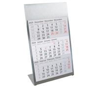 Desk calendar for standing up made of stainless steel, for 2 years 2022/2023, 3-month calendar block magnet, multilingual D/GB/F, silver matt, small, tr_093