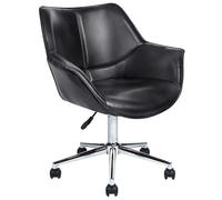 Beliani Desk Chair Swivel NEWDALE Faux Leather Black, Black