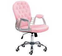 Beliani Desk Chair Swivel Princess Faux Leather Pink With Padded Buttons, Pink