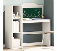 Desk Chalkboard Engineered Wood 120x45x118.5cm White Grey 3-Shelf Storage Indoor