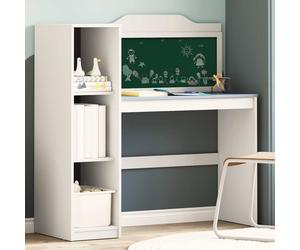 Desk Chalkboard Engineered Wood 120x45x118.5cm White Grey 3-Shelf Storage Indoor