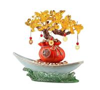 Desk Citrine Fortune Tree Smooth Sailing, Home Feng Shui Wealth Prosperity Table Decoration Decor(Red)