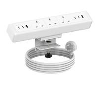 Desk Clamp Power Socket, 3 UK Sockets with 4 USB-C & 2 USB-A Ports, Adjustable Clamp Extension Lead, Aluminium Desktop Power Strip, 2M Cable for Office & Gaming(White)