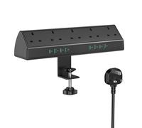 Desk Clamp Power Socket USB C Slots, 45W Total Fast Charging Station, 5 Way Desk Extension Lead with Switch, Desktop Power Strip 2M for Home Office, Fit 1.9" Tabletop Edge (Black)