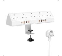Desk Clamp Power Socket USB C Slots, 65W Total Fast Charging Station, 5 Way Desk Extension Lead with Switch, Desktop Power Strip 2M for Home Office, Fit 1.9" Tabletop Edge (White)