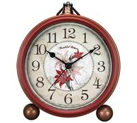 Desk Clock, Maxspace Non-Ticking Retro Vintage Red Metal Kids Alarm Clock, Silent Quartz Movement HD Glass Battery Operated Table Clock for Bedroom Living Room Indoor Decoration Kids (Lily)