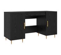 vidaXL Desk with Shelf Black oak 140 x 50 x 75 cm Engineered wood, Modern Office Desk, Rectangular Ergonomic Design, Stylish Engineered Wood Indoor Workspace, Large Minimalist Workstation