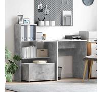 Desk Concrete Grey 131.5x50x106.5cm Engineered Wood Modern with Drawer and Shelf