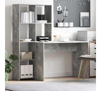 Desk Concrete Grey 138.5x55x143cm Engineered Wood 4-Shelf Modern Workspace Plus