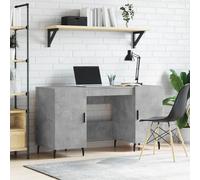 Desk Concrete Grey 140x50x75 cm Engineered Wood 4-Door Storage Iron Legs Handles