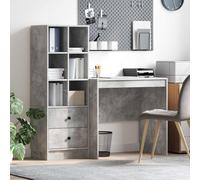 Desk Concrete Grey Engineered Wood 135.5x50x127cm 2 Drawers 6 Shelves Modern Pro