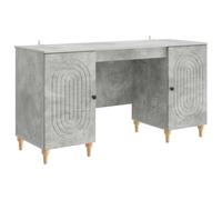 Desk Concrete Grey Engineered Wood 142.5x50x75cm Storage Shelves Doors -Compact