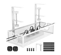 Desk Cord Box - Cable Management Tray, Power Strip Storage | Metal Mesh Organizer for Office Desk, Wire Holder Under Table, Home Theater TV Console Cable Concealer for Study Bedroom Entertainment