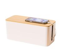 Desk Cord Organizer, Plastic Power Strip Cable Tidy Box with Wooden Lid, Dustproof Wire Holder Box for Hiding Messy Cables Wire TV/Computer/Router/Games Console Cable Storage(32 * 13.5 * 12.7cm)
