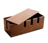 Desk Cord Organizer, Wooden Power Strip Cable Tidy Box, Dustproof Wire Holder Box for Hiding Messy Cables Wire(Walnut)