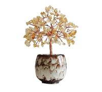 Desk Crystal Tree Ornament for Living Room, Office Feng Shui Decoration, Gemstone Attracting Wealth Ornaments Decor(Beige)