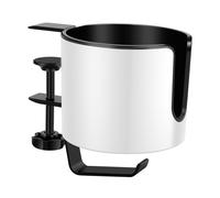 Desk Cup Holder Table Universal Adjustable Pgraded Arm Clamp Nonslip Storage Rack Clip on Coffee Bottles with Hook White