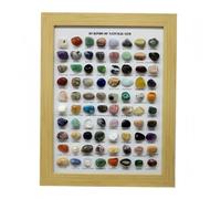 Desk Decor Mineral Study Frame with 80 Labeled Rock Samples | Framed Natural Stone Collection for Learning Rooms, Curio Shelves, Display Areas