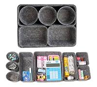 Desk Drawer Organiser Trays Set of 8 Desk Drawer Dividers Felt Storage Tidy Boxes Makeup Dressing Table Organizers for Bedroom Office (Gray)