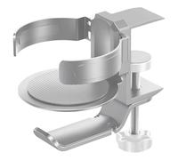 Desk Edge Cup Holder with Headphone Stand, 2 in 1 Silver ABS Aluminum Alloy Swivel Clamp On Design, Non Slip Base, 4.5 in / 11.5 cm Wide, No Drill Mount for Stanley Cups and Most Desks